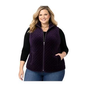 Chaps Reversible Quilted Velvet Vest Womens 2X Purple Black Full Zip Jacket EUC